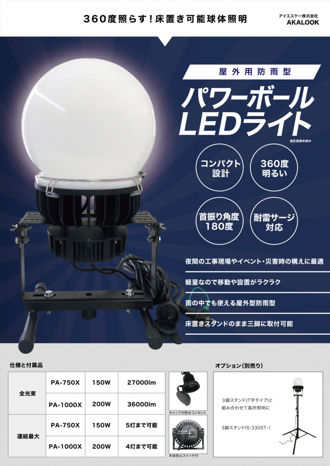  【AKALOOK】パワーボールLEDライト [PA-750X/1000X]